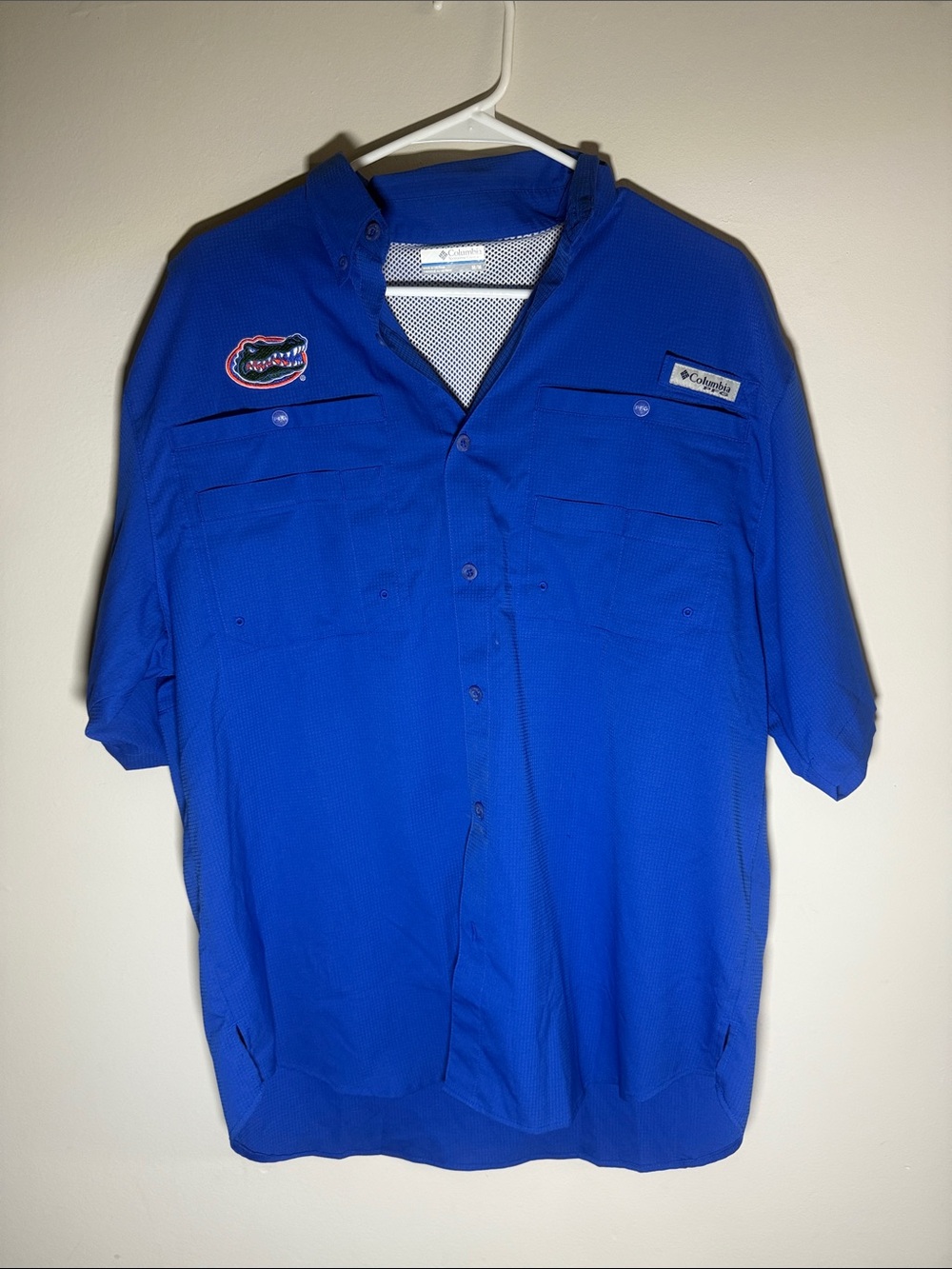 Columbia Royal Blue Short Sleeve Fishing Shirt with Gators Patch